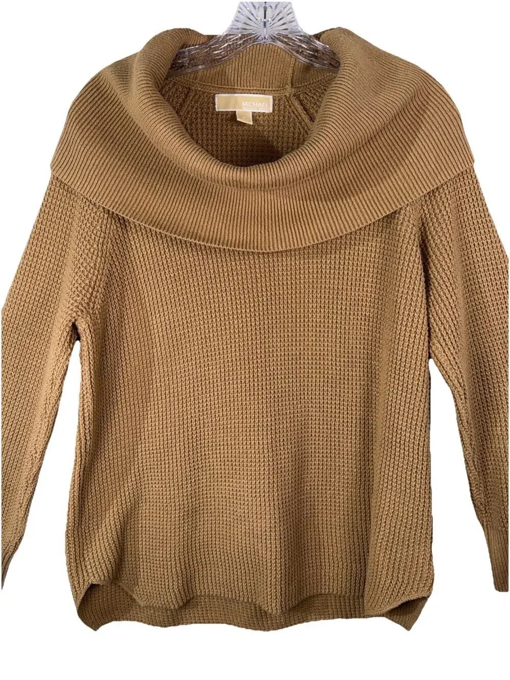 Michael Kors Waffle Knit Cowl Neck Sweater Tan Brown Khaki Women's Small Cotton